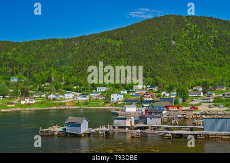 Fishing village and shoreline along White Bay. Baie Verte Peninsula.  Newfoundland & Labrador Canada Stock Photo