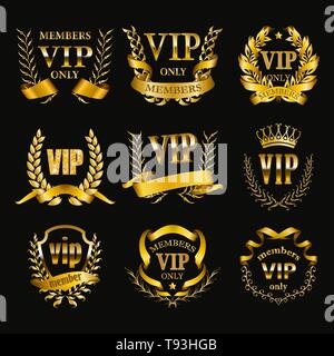 Set of gold vip monograms for graphic design on black background Stock ...