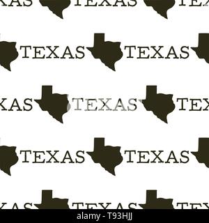 Texas pattern with silhouette texas shapes and text. Vintage hand drawn typography seamless illustration. US state symbols. Silhouette retro wallpaper Stock Vector