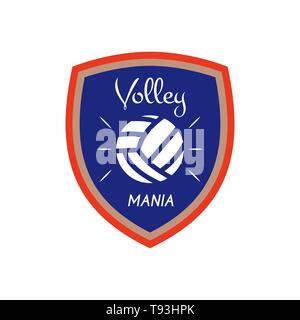 Volleyball logo template, badge. Volley mania with ball. Colorful label design for sports events or club. Stock vector isolated on white background Stock Vector