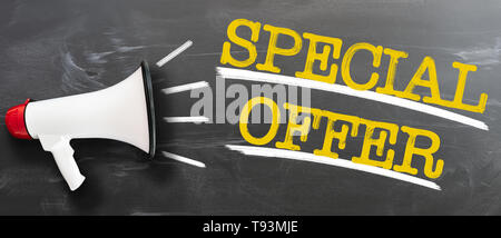 text SPECIAL OFFER on blackboard with megaphone business concept Stock Photo