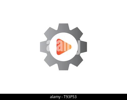Video play icon inside a gear pinion for logo design Stock Vector