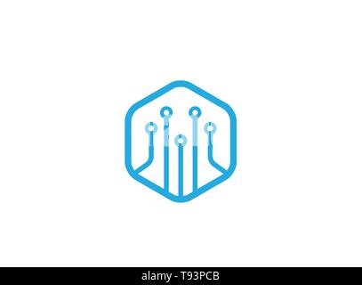 Blue hexagon technology symbol for logo design illustration Stock Vector