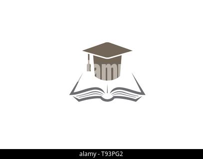 graduation hat and book logo design illustration vector Stock Vector