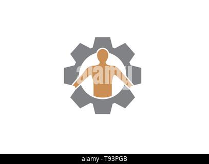 The human body inside a gear pinion for logo design Stock Vector