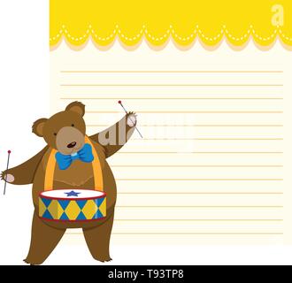 Circus bear on note template illustration Stock Vector