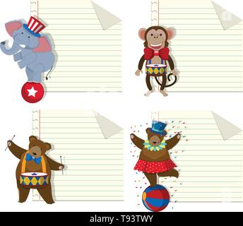 Set of circus animal note template illustration Stock Vector