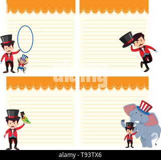 Set of circus show on note template illustration Stock Vector