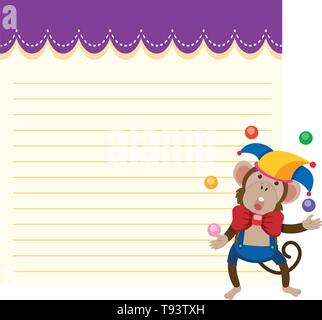 A monkey on note teplate illustration Stock Vector