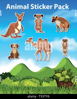Set of wild animal sticker illustration Stock Vector
