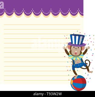 Circus monkey on note template illustration Stock Vector