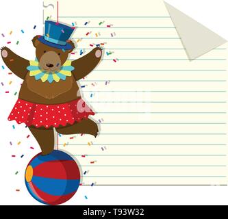 Bear on note template illustration Stock Vector