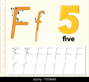 Letter F tracing alphabet worksheets illustration Stock Vector