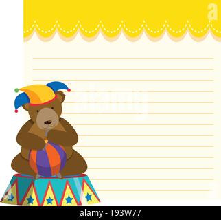 Circus bear on note template illustration Stock Vector