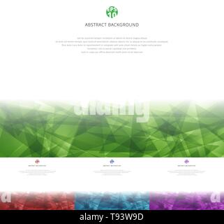 Set of abstract green, red, blue, purple  polygonal overlapping on white background with copy space. Geometric triangles modern style. Vector illustra Stock Vector