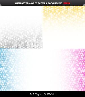 Set of abstract striped gray, yellow, blue, pink color geometric triangles pattern on white background and texture with copy space. Vector illustratio Stock Vector