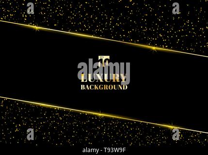 Abstract golden glitter and shiny gold frame on black background. Luxury elegant trendy style. You can use for wedding Invitation cards, packaging, ba Stock Vector