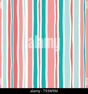 Colorful Hand Drawn Wavy Uneven Vertical Stripes On White Backrgound Vector Seamless Pattern. Classy Abstract Geo Texture. Modern Whimsical Print perf Stock Vector