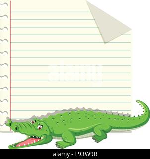A crocodile on note template illustration Stock Vector