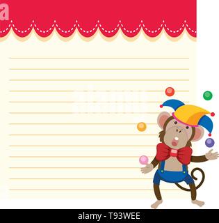 A circus monkey on note template illustration Stock Vector