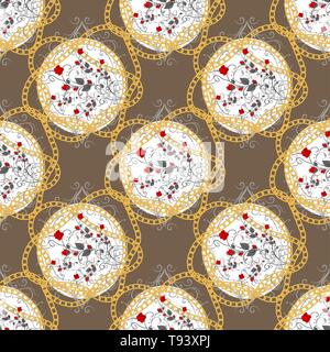 Red rose Flower ang gold chain seamless pattern eps 10 Stock Vector