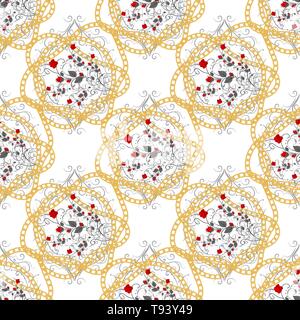 Red rose Flower ang gold chain seamless pattern eps 10 Stock Vector