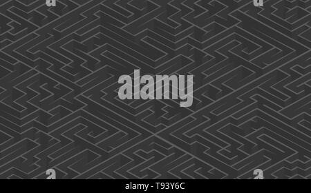 Dark gray complicated maze in isometric view Stock Vector