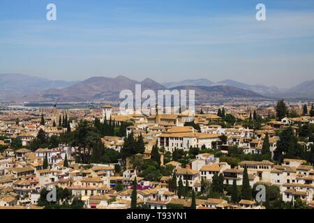 Aerial view over Granada from Alhambra, Andalusia, Spain Stock Photo
