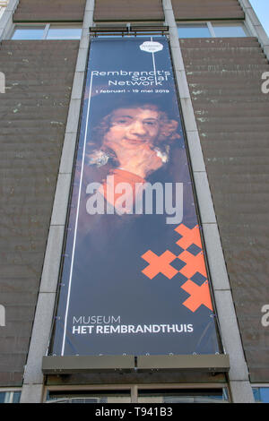 Billboard Rembrandthuis Museum At Amsterdam The Netherlands 2019 Stock Photo