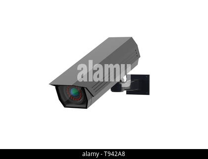 CCTV security camera. Black surveillance system. 3d rendering illustration isolated on white background Stock Photo