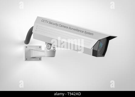 CCTV security camera 3d rendering illustration. On gray wall Stock Photo
