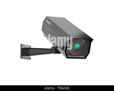 CCTV security camera. Black surveillance system. 3d rendering illustration isolated on white background Stock Photo