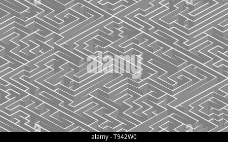 Gray complicated maze in isometric view Stock Vector