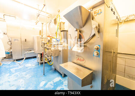 Ice cream making at at Brooke's Wye Valley Dairy Company in the Wye Valley, Wales. Jersey milk is used for cheese and ice cream. Stock Photo