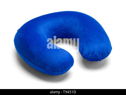 Blue Travel Neck Pillow Isolated on White Background. Stock Photo