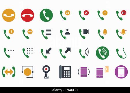 Phone Call icon flat color symbol vector or illustration. Editable stroke and color. Stock Vector