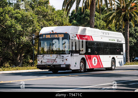 May 9, 2019 Palo Alto / CA / USA - Free Shuttle taking people from Caltrain to Stanford University Stock Photo