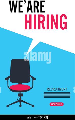 Hiring recruitment design poster. We are hiring Vector illustration. Stock Vector