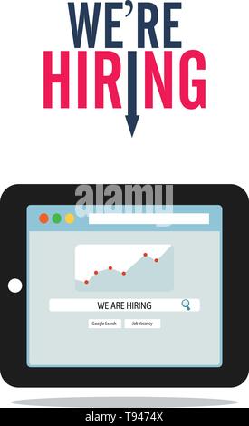 Find a job online and recruitment platform on tablet employment Stock Vector