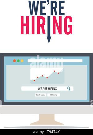 Human resources. Find a job online and recruitment platform on Computer employment concept Stock Vector