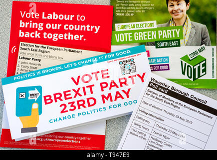European Elections May 23rd 2019 leaflets and voting card UK Stock Photo