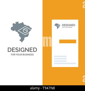 Map, Flag, Brazil Grey Logo Design and Business Card Template Stock Vector