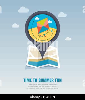Kite vector pin map icon. Beach Map pointer. Summer Map markers ...