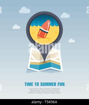 Support, help and assistance with torpedo rescue lifeguard buoy vector pin map icon. Beach Map pointer. Summer Map markers. Holiday. Summertime. Vacat Stock Vector