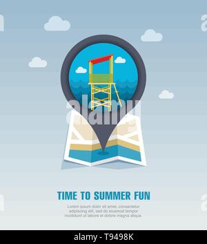 Lifeguard tower vector pin map icon. Beach Map pointer. Summer Map markers. Holiday. Summertime. Vacation, eps 10 Stock Vector