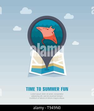 Ramp fish vector pin map icon. Beach Map pointer. Summer Map markers ...