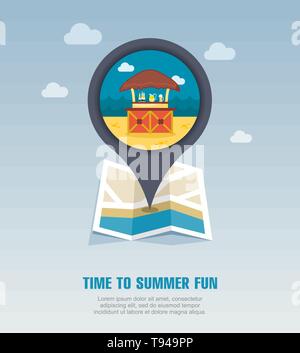 Cafe Bar bungalows on the beach vector pin map icon. Beach Map pointer. Summer Map markers. Summertime. Vacation, eps 10 Stock Vector