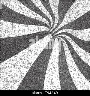 Abstract swirl background. Black and white grainy dotwork design. Pointillism pattern with optical illusion. Stippled vector illustration. Stock Vector