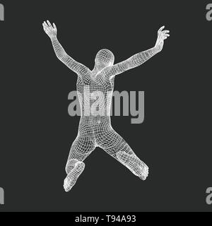 Business, Freedom or Happiness Concept. 3D Model of Man. Human Body Model. Vector Illustration. Stock Vector