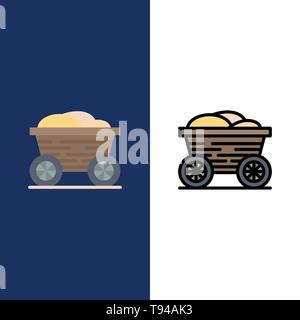Trolley, Cart, Food, Bangladesh  Icons. Flat and Line Filled Icon Set Vector Blue Background Stock Vector